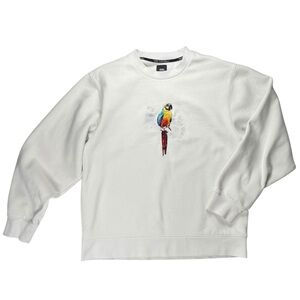 Vans Tropics White Crewneck Sweatshirt with Colorful Parrot Design Size Medium